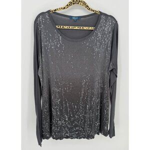 Kelly By Clinton Kelly Womens Gray Sequin Front Long Sleeve Top